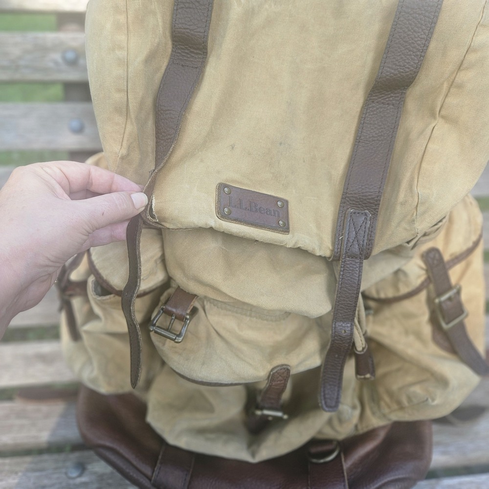 Vintage L.L. Bean Continental Rucksack Backpack Waxed Canvas Leather - Picture 16 of 16